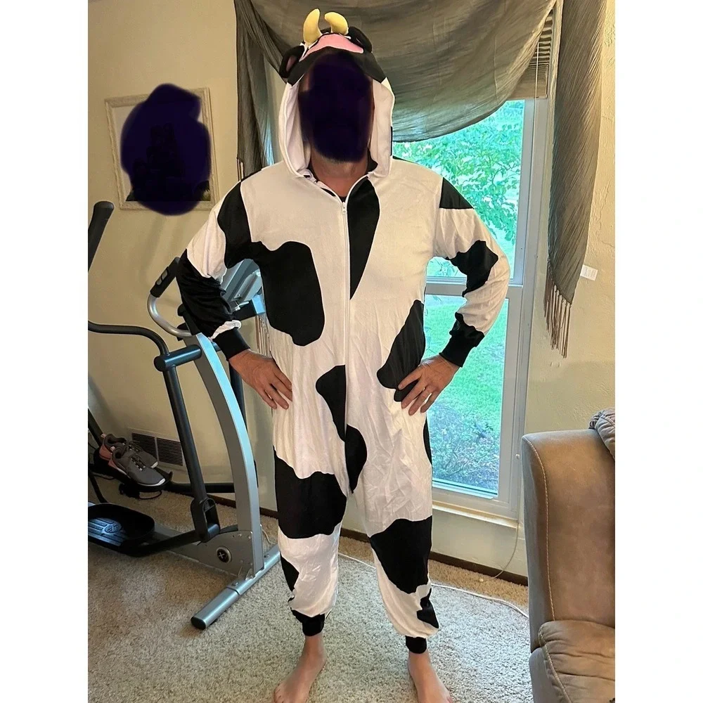 Spirit Cow Costume Jumpsuit‎ with Hood and Tail Halloween Cosplay Adult  S/M